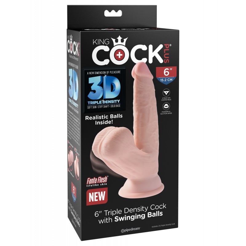 King Cock Plus 3D Cock with Swinging Balls - 6''